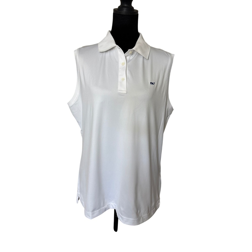 Vineyard Vines Performance Sleeveless Polo Shirt White Women Large Logo Golf Top